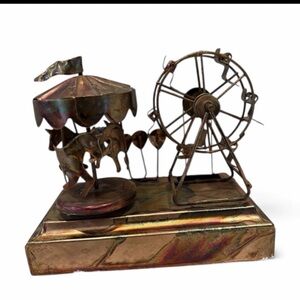 Horse Carousel Ferris Wheel Fair Music BoxWind Up Copper Tin Carousel Waltz READ